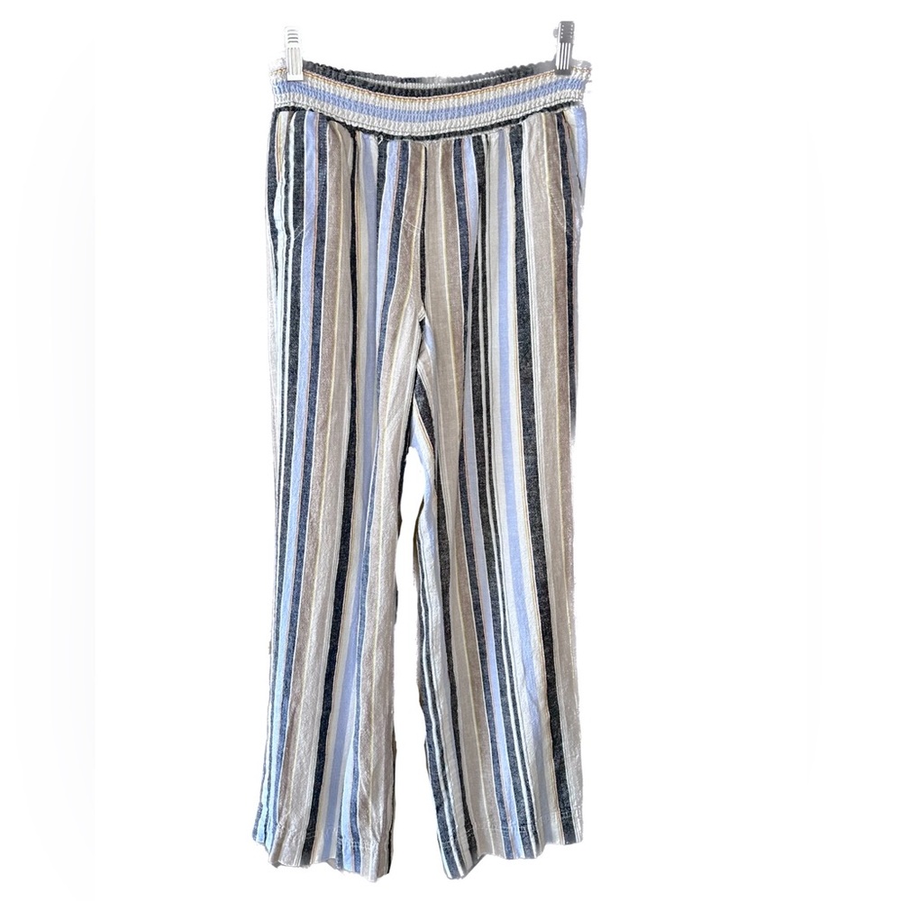Linen Pants Striped Bottoms With Pockets Counterparts
